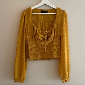 MINKPINK Mustard Long Sleeve Peasant Blouse